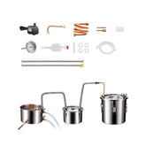 Alcohol Still, 3 Gal / 11.4 L Stainless Steel Water Alcohol Distiller with Copper Coil for Fast Cooling, Dual Condenser Distiller Kit with Secondary Distillation, for Wine Whisky Brandy, Silver
